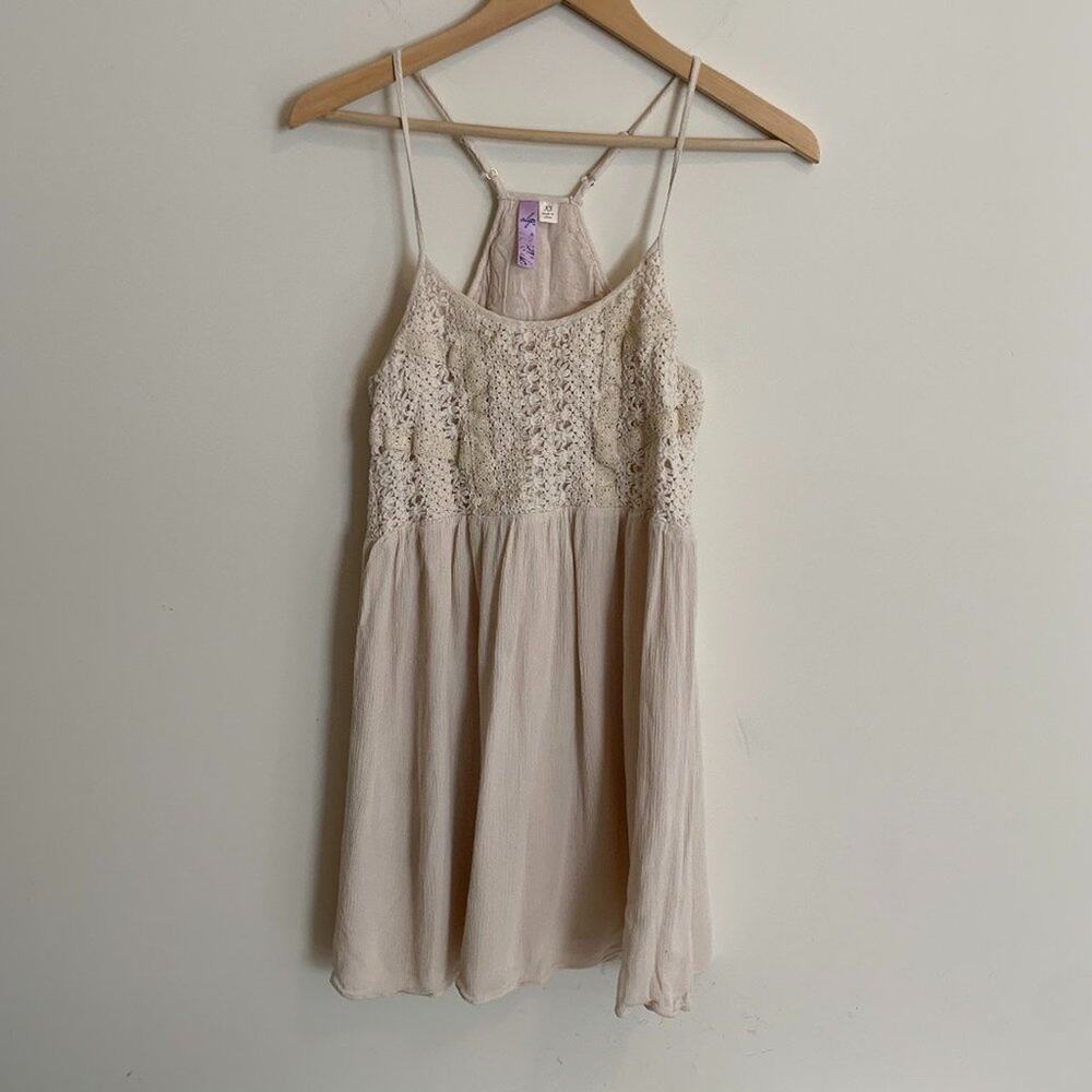 Alya Womens Size XS Dress Crochet Razor Back Mini Cream Adjustable Straps